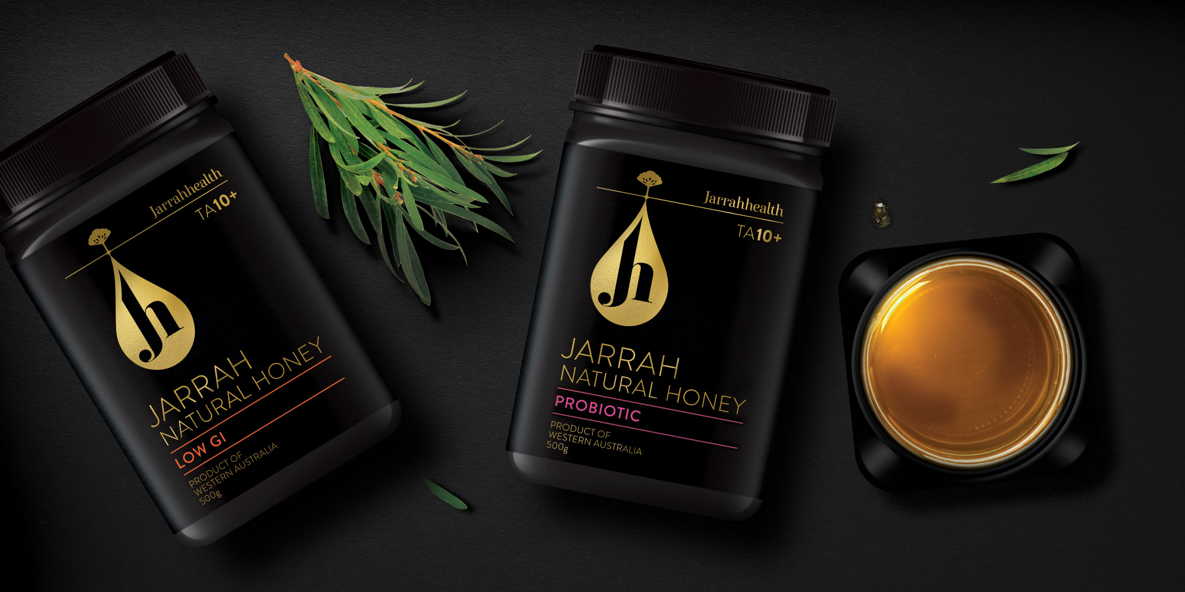 Jarrah Health Honey jarrah-health-honey-packaging-design-branding-gold-black