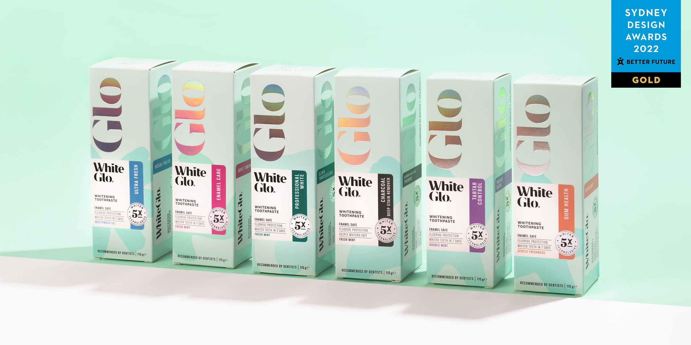 white-glow-barros-boxer-and-co-brand-packaging-design-redesign-toothpaste-award-winner-gold-sydney-green-holographic-premium